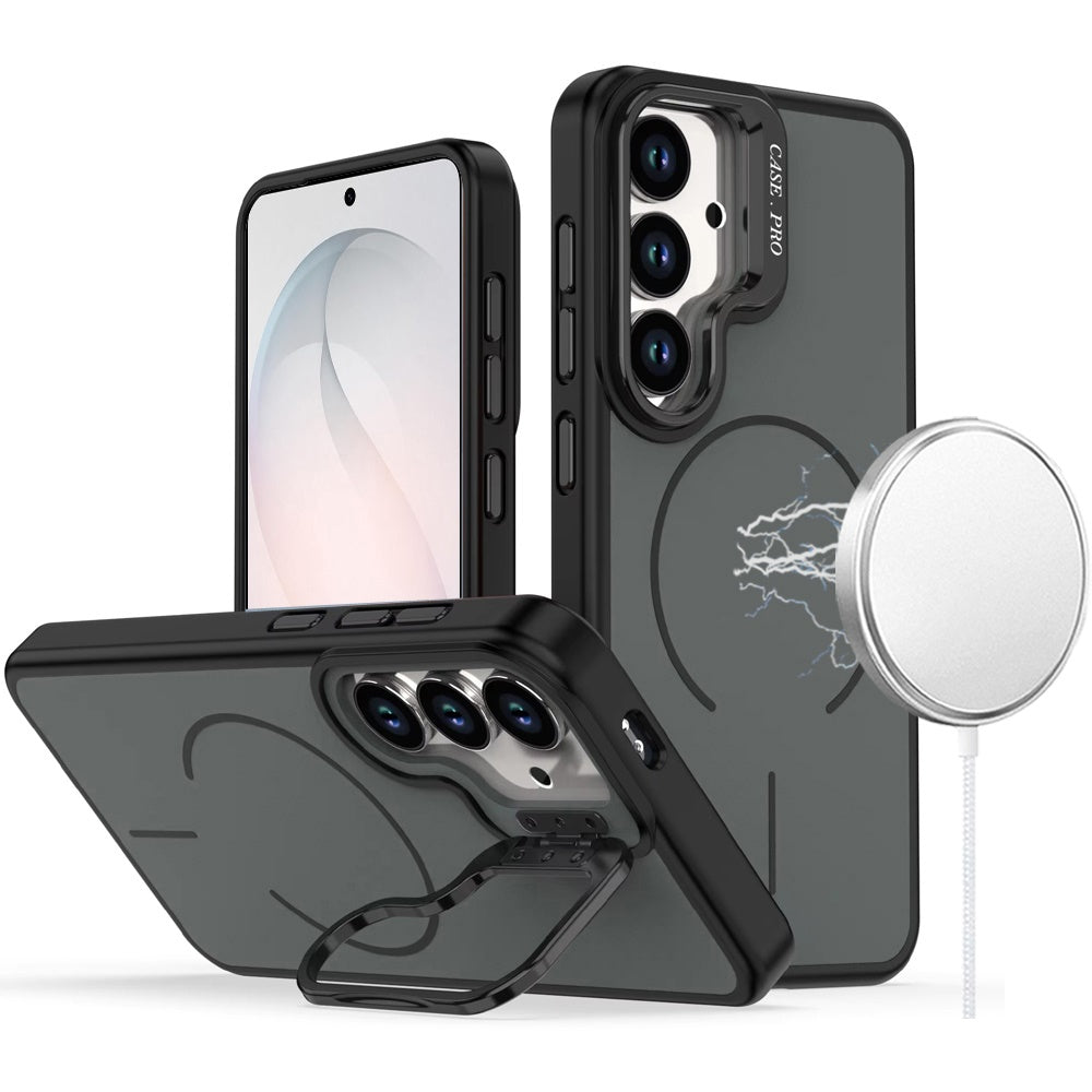Phone Case for Samsung Galaxy S26 FE /Fan Edition Premium Matte Magnetic Camera Stand Hybrid Shockproof Rugged Protective Anti Scratch Durable Grip Metal Buttons Cover
