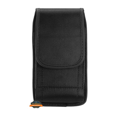 For Apple iPhone 16 Plus (6.7") Pouch Case Universal Vertical Canvas with Belt Clip Loop Holster Military Grade Cell Phone Holder Cover [Black]