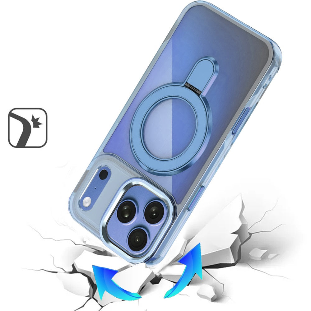 Phone Case for Apple iPhone 18 Pro Chrome Magnetic Ring Stand Rotational Shockproof Hybrid Kickstand Metal Finish Rugged Drop Protection Armor Cover