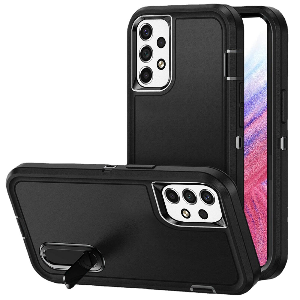 For Apple iPhone 16 Plus (6.7") Hybrid 3 Layers Hard 3in1 Shockproof with Kickstand Heavy Duty Hard TPU Rubber Anti-Drop Case Cover Black