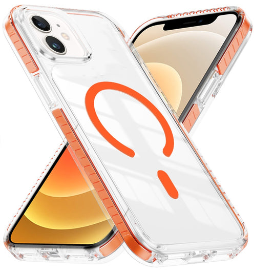 For iPhone 12 / iPhone 12 Pro (6.1") Magnetic Thick Transparent Colored Edge Hybrid Drop Protection Shockproof Design Case Cover Cosmic Orange