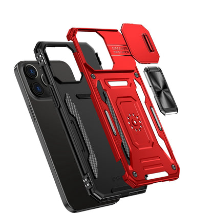 Phone Case for iPhone 15 Tough Metal Ring Shockproof Sliding Camera Window Hybrid Armor Rugged Anti Slip Heavy Duty Grip Cover Red