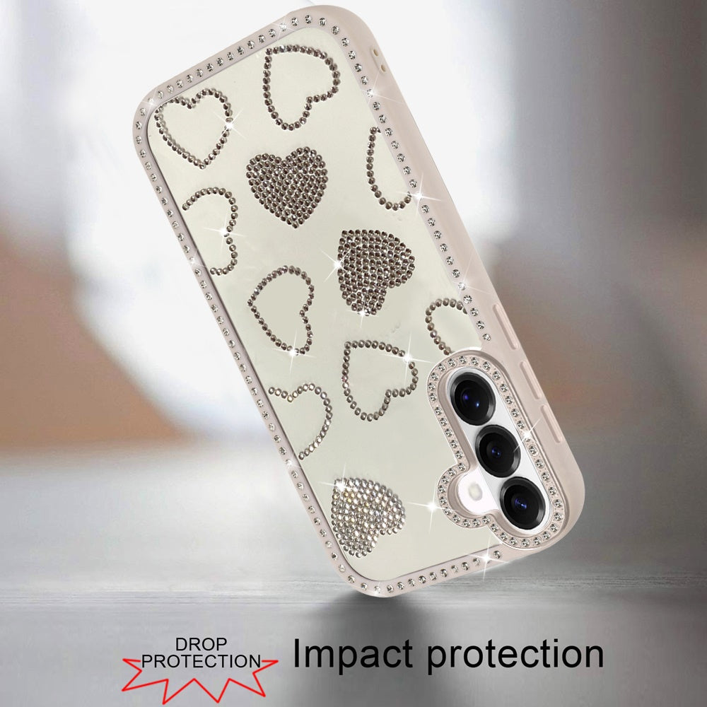 For Samsung Galaxy A57 Spread Love Glitter Shimmer Bling Diamond Edge Hybrid Drop Protection Shockproof Design Case Cover