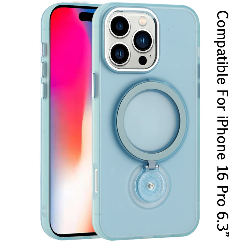 For Apple iPhone 16 Pro (6.3") MagSafe Compatible with 360 degree Circle Ring Stand Magnetic Kickstand Slim Hybrid Case Cover