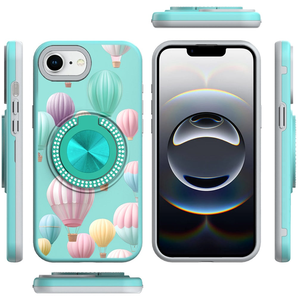 For Apple iPhone 17 AIR Pattern Design Hybrid with Invisible Ring Stand & Magnetic Back, Shockproof Protective Grip Case Cover