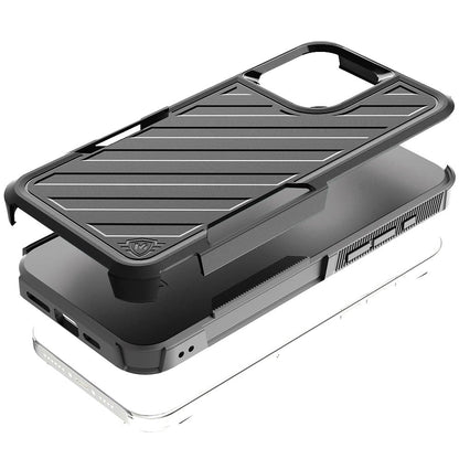 For Apple iPhone 16 Plus Hybrid lined shockproof dual layer Rugged 2in1 Hard PC & Silicone TPU Non Slip Textured Tough Armor Case Cover Black+Grey