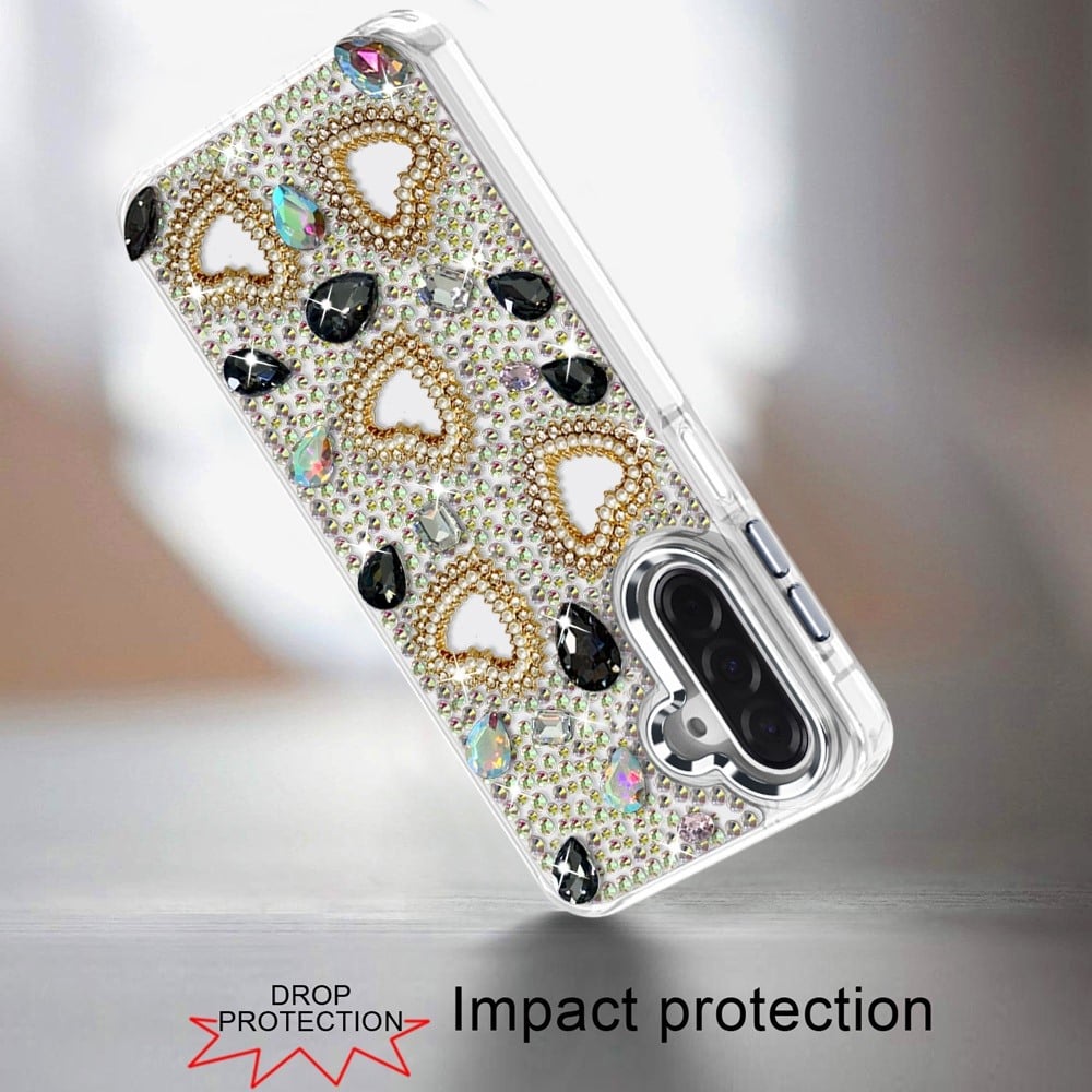 Phone Case for Samsung Galaxy A17 Luxury Crystal Heart Rhinestone Diamond Bling Shockproof Hybrid Glitter Protective Stylish Durable Grip Cover