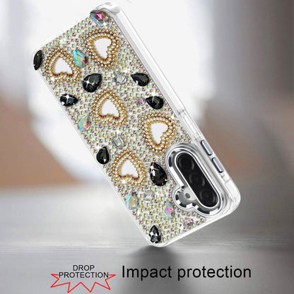 Phone Case for Samsung Galaxy A17 Luxury Crystal Heart Rhinestone Diamond Bling Shockproof Hybrid Glitter Protective Stylish Durable Grip Cover