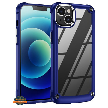 For Apple iPhone 15 (6.1") Heavy Duty Hybrid Clear back Shield Hard PC + TPU Bumper Edge Frame Shockproof Protective  Phone Case Cover