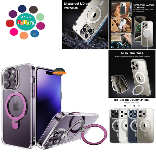 For Apple iPhone 15 Pro (6.1") Magnetic Hybrid Transparent Edge Bumper Invisible Stand [Compatible with Magsafe] Slim  Phone Case Cover