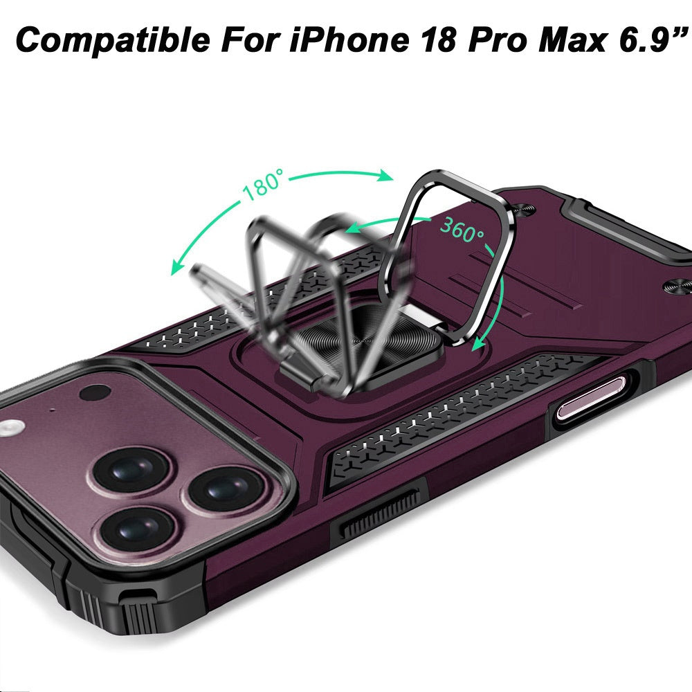 Phone Case for Apple iPhone 18 Pro Max Magnetic Car Mount Hybrid Ring Stand Shockproof Rugged Grip Armor Heavy Duty Protective TPU Durable Cover Purple