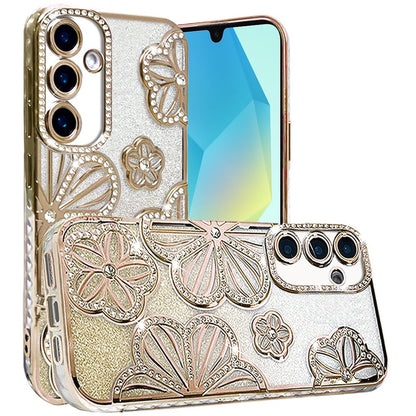For Samsung Galaxy S24 Fan Edition /Galaxy S24 FE Luxury Flower Design Sparkle Glitter Diamond Rhinestone Shimmer Bling Plating Thick TPU Hard PC Case Cover
