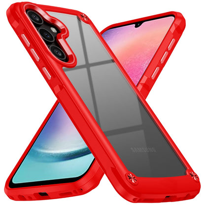 For Samsung Galaxy A26 Hybrid Transparent Rubber with Metal Buttons & Camera Edges Hard TPU Corner Frame Bumper Case Cover Red