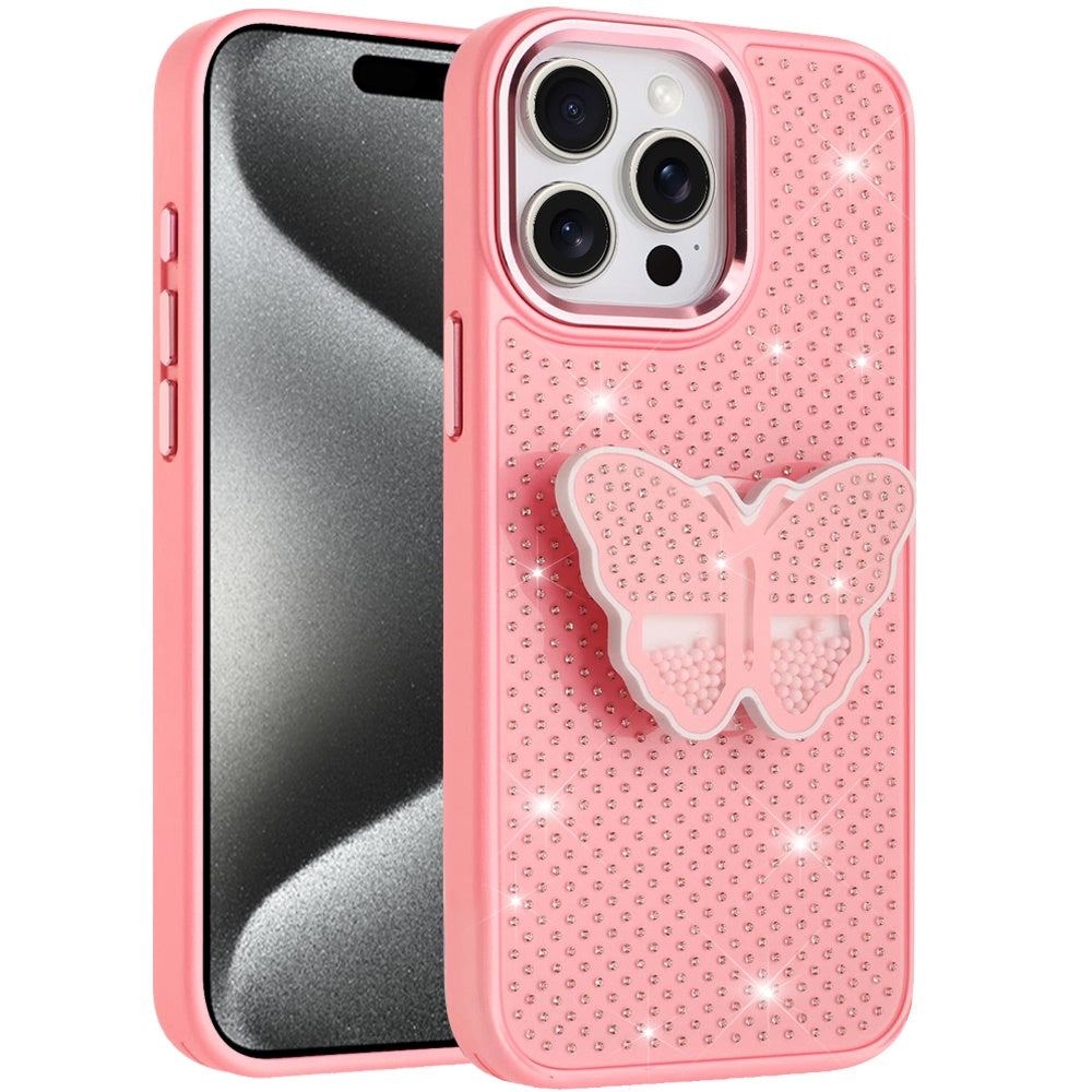 For Samsung Galaxy S26 Butterfly Moveable Grip 3D Pop Stand Full Diamond Bling Sparkling TPU Fashion Hybrid Case Cover