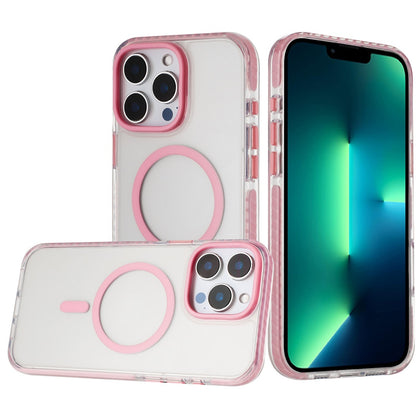 For Apple iPhone 14 /13 Transparent Hybrid with Color-Matched Magnetic Circle, Rubber TPU Frame Hard PC Shockproof Case Cover