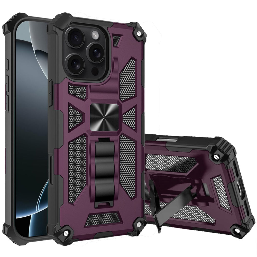 Phone Case for Apple iPhone 16 Pro Max Built in Magnetic Hiden Kickstand Shockproof Rugged Armor Grip Hybrid Heavy Duty Anti Slip Protective Style Cover Purple