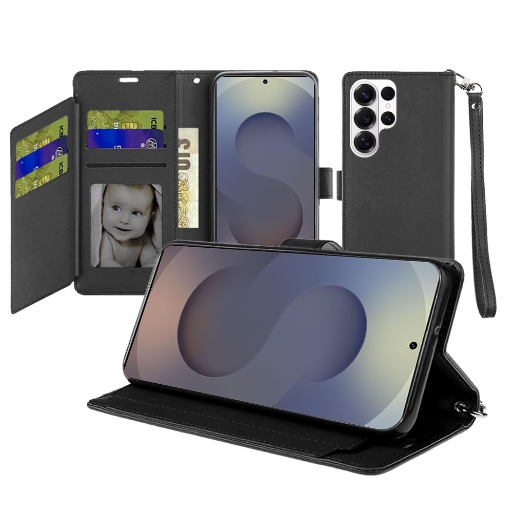 For Samsung Galaxy S26 Ultra Wallet Cases PU Leather with Credit Card /ID /Cash Holder Slot Dual Flip Book Pouch, Stand and Strap Case Cover