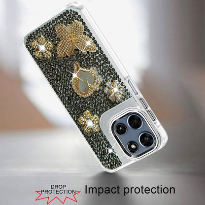 Phone Case for Motorola Moto G 5G 2026/ 2025 Luxury Crystal Butterfly Floral Jeweled Heart Full Diamond Design, Sparkling Decorative Details, Elegant Style Cover Black