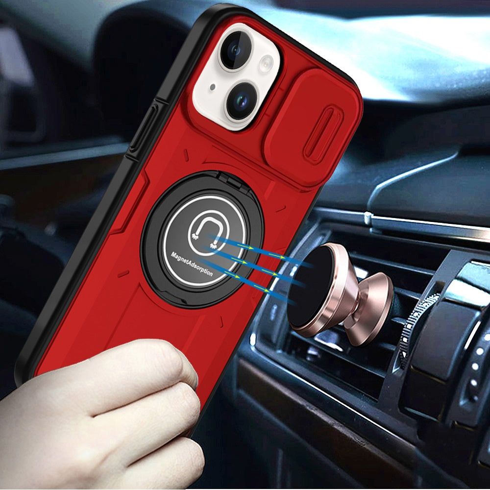 For Apple iPhone 16 Plus (6.7") Build in Invisible Magnetic Ring Stand with Slide Camera Protector, fit Magnetic Car Mount [Compatible with MagSafe] Case Cover