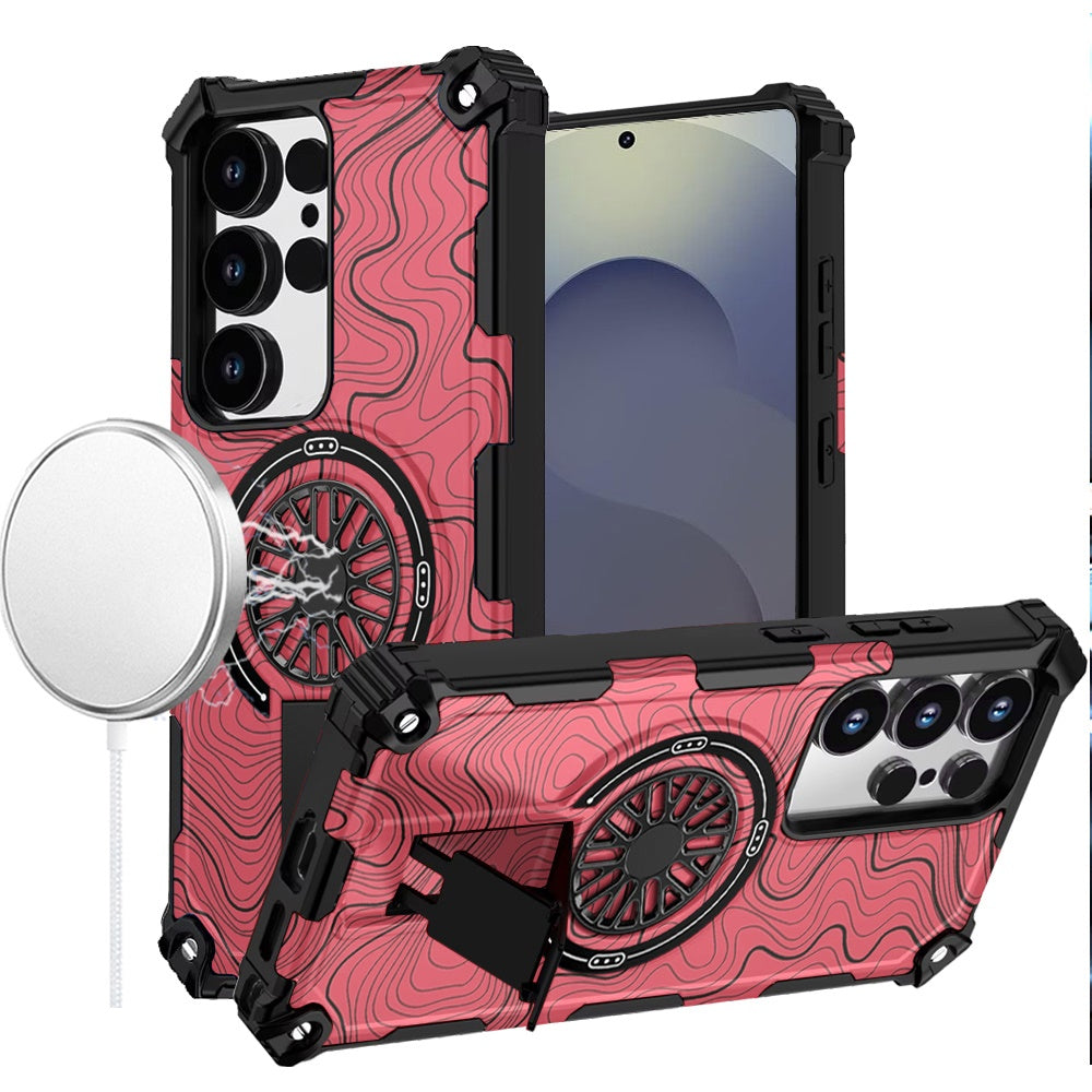 For Samsung Galaxy S26 Ultra Texture Design Stylish Invisible Kickstand Case, MagSafe Compatible Hybrid Shockproof Cover, Car Mount Friendly Case Cover