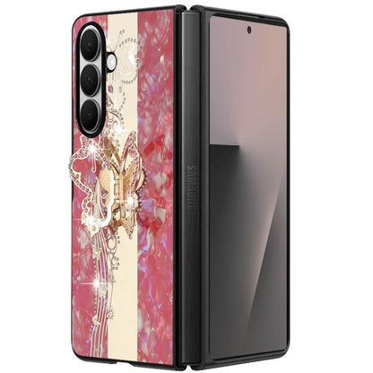 Phone Case for Samsung Galaxy Z Fold 7 Diamond 3D Fashion Floral Glitter Engraved Luxury Bling Hybrid Shockproof Chrome Edge Protective Grip Cover Enchanted Butterfly Red