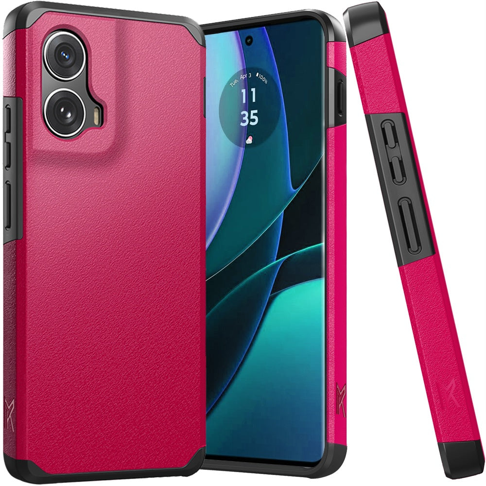 For Motorola Edge 2024 Fashion Graphic Design Hybrid 2in1 Tough Strong Hard PC TPU Frame, Magnet Mount Friendly, Shockproof Protection Case Cover Hotpink