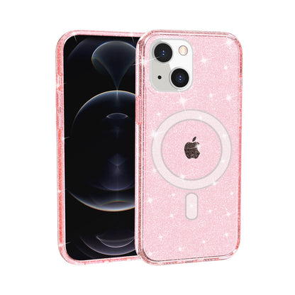 For Apple iPhone 17 Pro MagSafe Compatible Glitter Sparkle Bling Hybrid Case with Magnetic Circle, Slim TPU & Hard PC Frame Case Cover Pink