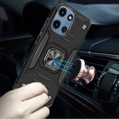 For Motorola Moto G Power 5G 2026 /2025 Armor Hybrid Magnetic Stand with Ring Holder Kickstand Shockproof Heavy-Duty Durable Rugged TPU Dual Layer Case Cover Cosmic Orange