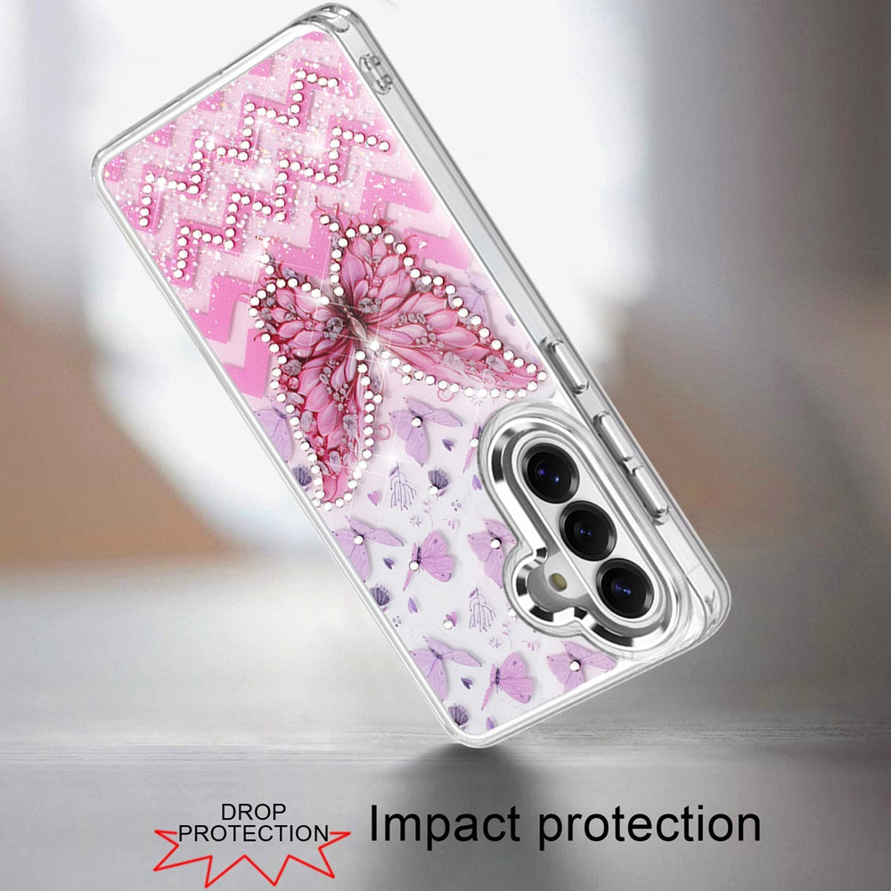 Phone Case for Samsung Galaxy S26 FE /Fan Edition Butterfly Resin Epoxy Diamond Bling Metal Edge Shockproof Hybrid Luxury Protective Durable Stylish Fashion Grip Cover