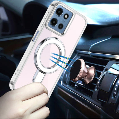 For Motorola Moto G Stylus 5G 2025 Chrome Hybrid with Rotating Magnetic Circle Ring Stand, Slim Shockproof Hybrid Case Cover