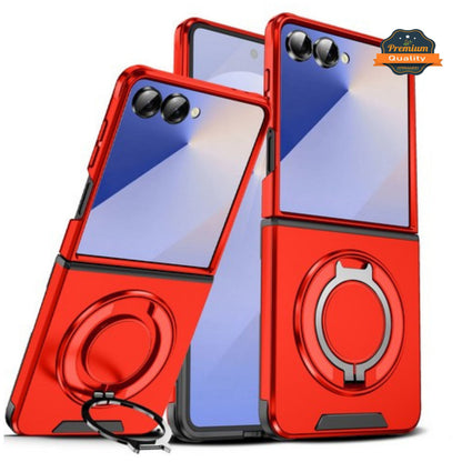 For Samsung Galaxy Z Flip 7 Hybrid Case with 360° Magnetic Ring Stand, Camera Slide Protector & Compatible with MagSafe Case Cover