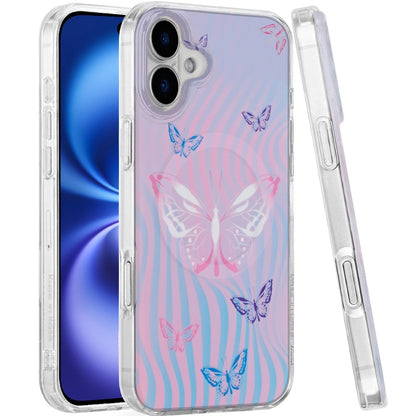 For Apple iPhone 17 Pro Stylish Pattern Fashion IMD Printed Design TPU Double Layer Slim Shockproof with Magnetic Back Case Cover Pink Butterfly