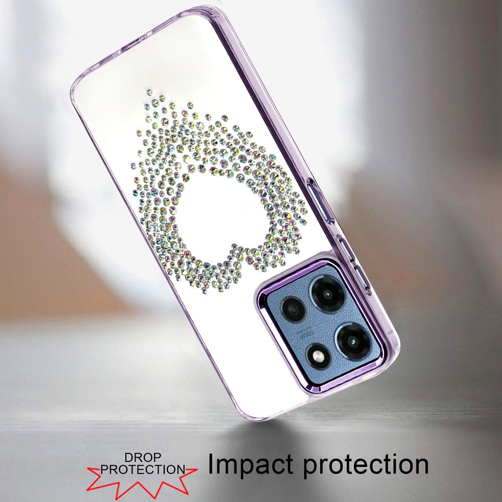For Motorola Moto G Play 5G 2026 Angel Hearts Bling Glitter Diamond Hybrid TPU Cover, Colorful Frame Shockproof Protective Back Case Cover Purple