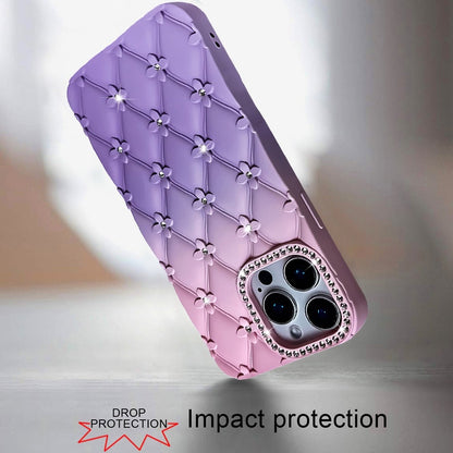 For Apple iPhone 13 Pro Fashion Flower Design Sparkle Glitter Shimmer Rhinestone Bling Floral Accents, Leather Texture TPU Case Cover Light Pink/Light Purple
