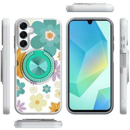 For Samsung Galaxy A16 5G Pattern Design Hybrid with Invisible Ring Stand & Magnetic Back, Shockproof Protective Grip Case Cover