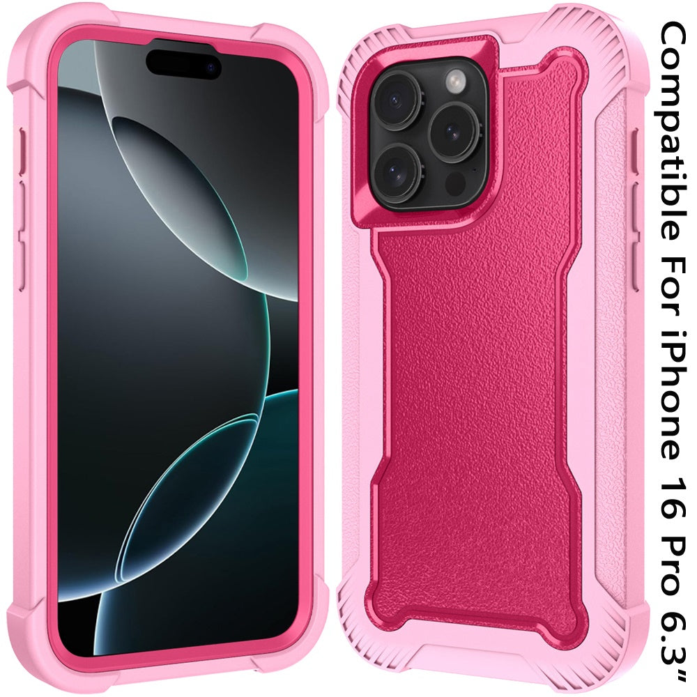 For Apple iPhone 16 Pro Tough Hybrid Case - Shockproof 3-in-1 Armor Full-Body Protection PC + TPU Rubber Bumper Frame Case Cover