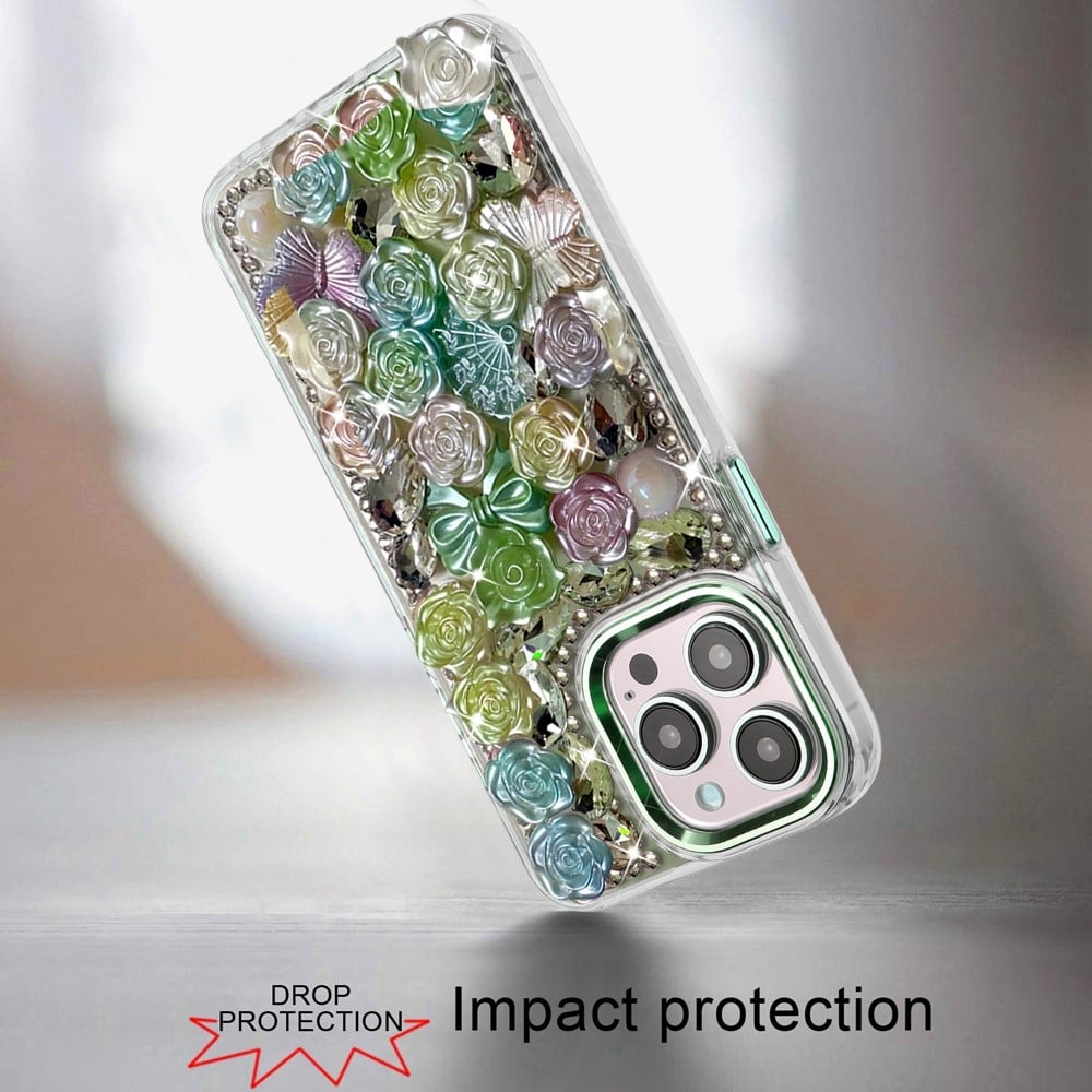 Phone Case for iPhone 15 Pro (6.1") 3D Flower Bling Rhinestone Glitter Cute Stylish Shockproof Protective Decorative Luxury Grip Stones Ornaments Cover