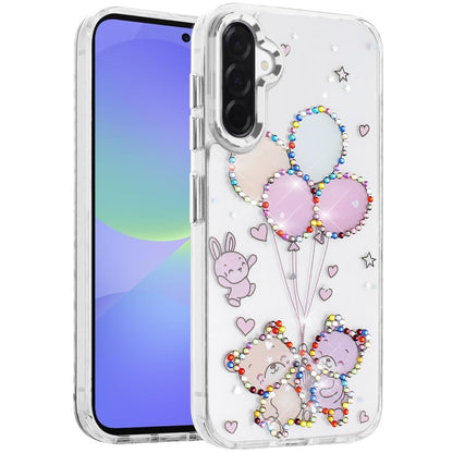 For Samsung Galaxy A36 Butterfly Resin Epoxy Diamond Design Metal Edged Hybrid Shockproof Heavy Duty Drop Protection Case Cover
