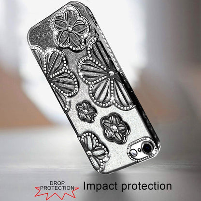 For Apple iPhone 17E /16E Luxury Flower Design Sparkle Glitter Diamond Rhinestone Shimmer Bling Plating Thick TPU Hard PC Case Cover