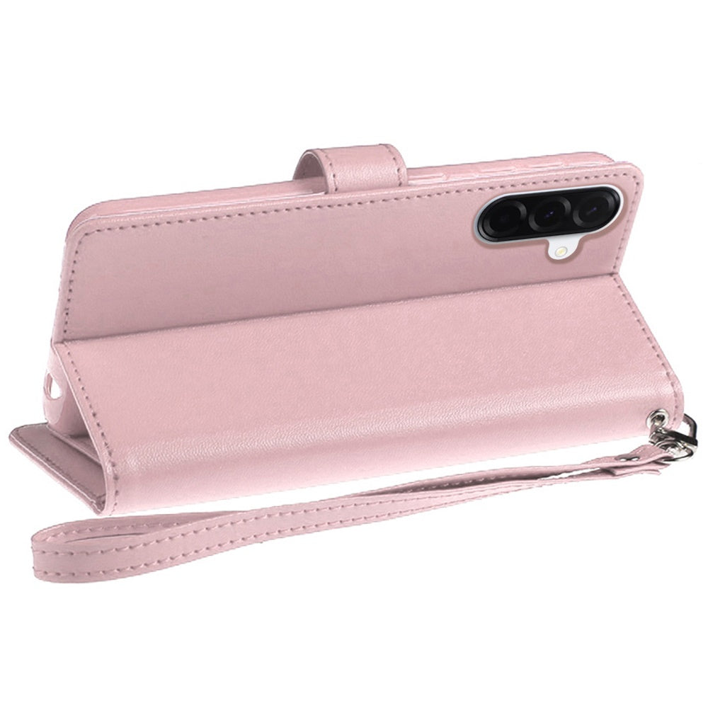 For Samsung Galaxy A57 Wallet Cases PU Leather with Credit Card /ID /Cash Holder Slot Dual Flip Book Pouch, Stand and Strap Case Cover Rose Gold