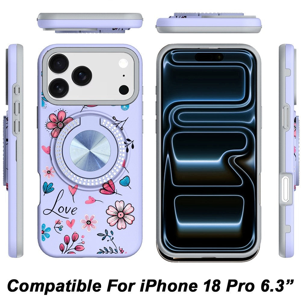 Phone Case for Apple iPhone 18 Pro Magnetic Ring Stand Matte Metal Hybrid Car Mount Friendly Shockproof Rotational Grip Diamond Design Pattern Cover