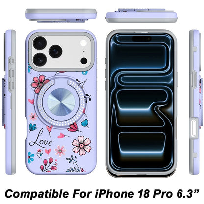 Phone Case for Apple iPhone 18 Pro Magnetic Ring Stand Matte Metal Hybrid Car Mount Friendly Shockproof Rotational Grip Diamond Design Pattern Cover