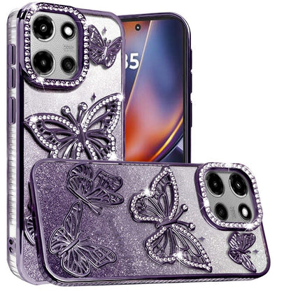 For Motorola Moto G 5G 2025 Luxury Butterfly Sparkle Glitter Diamond Crystal Rhinestone Shimmer Bling Plating Thick TPU Hard PC Case Cover