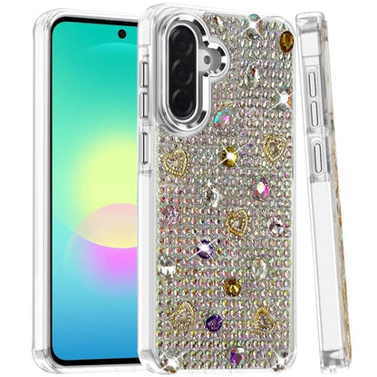 Phone Case for Samsung Galaxy A27 Chrome Fashion Hybrid Bling Diamond Heart Rhinestone Decorative Stones Sparkling Embellished Design Cover