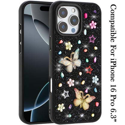 Phone Case for Apple iPhone 16 Pro 3D Butterfly Diamond Bling Glitter Shockproof Stylish Protective Luxury Hybrid Sparkly Durable Grip Design Cover