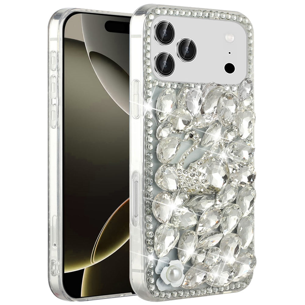 For Apple iPhone 17 Pro Max (6.9") Bling Crystal 3D Full Diamonds Luxury Sparkle Rhinestone Hybrid Protective Case Cover