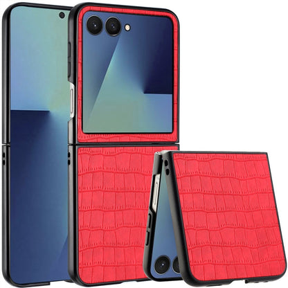 Phone Case for Samsung Galaxy Z Flip 8 Premium PU Vegan Leather Hard Shell Snap On Slim Fit Hybrid Protective Reinforced Design Cover Red