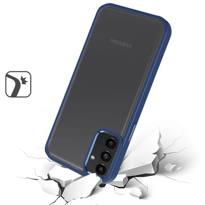 For Samsung Galaxy A17 5G Slim Fit Hybrid Transparent Thick Acrylic with Metal Buttons Frame Protective Hard PC + TPU Shockproof Case Cover Blue