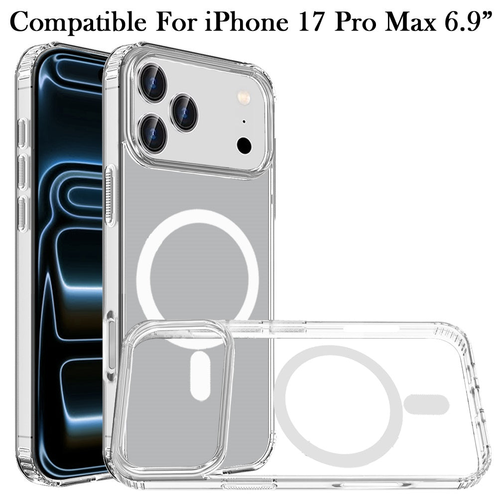 For Apple iPhone 17 Pro Max (6.9") Classic Hybrid True Transparent Shockproof Back Magnetic Case Compatible with MagSafe Case Cover Cosmic Orange