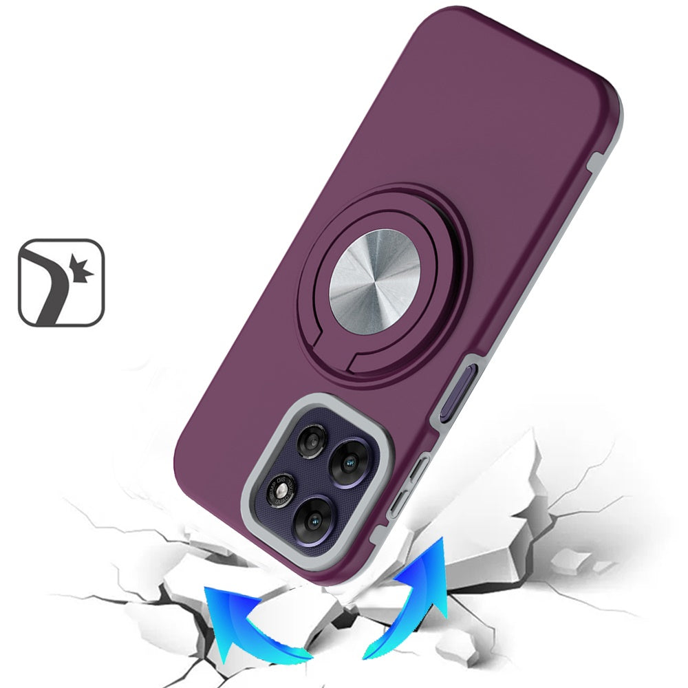 Phone Case for Moto G Power 5G (2026, 2025) Shockproof Magnetic Ring Stand Rotating CarMount Hybrid Metal Matte Finish AntiSlip Grip Kickstand Cover Purple